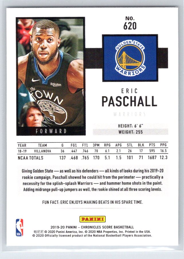 2019-20 Panini Chronicles #620 Eric Paschall RC Rookie