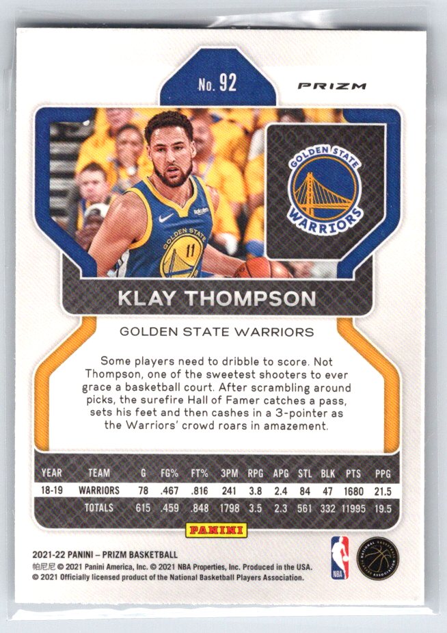 2021-22 Panini Prizm #92 Klay Thompson