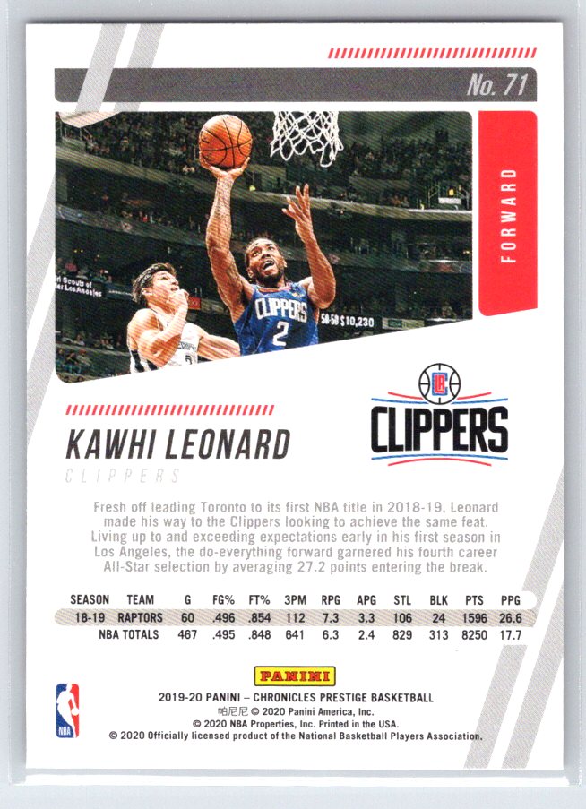 2019-20 Panini Chronicles #71 Kawhi Leonard
