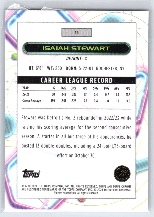2023-24 Topps Chrome Cosmic #44 Isaiah Stewart