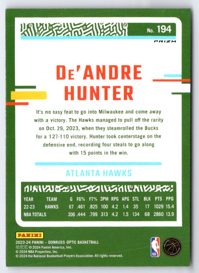 2023-24 Donruss Optic #194 De'Andre Hunter