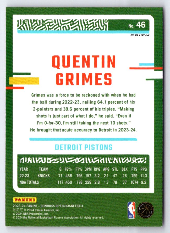 2023-24 Donruss Optic #46 Quentin Grimes