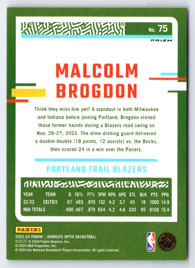 2023-24 Donruss Optic #75 Malcolm Brogdon SN