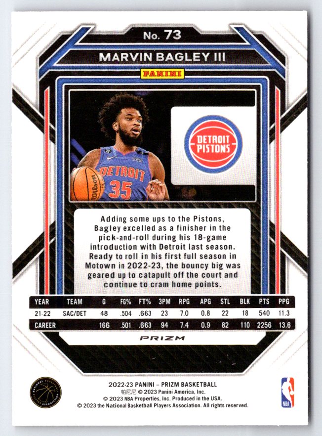 2022-23 Panini Prizm #73 Marvin Bagley III