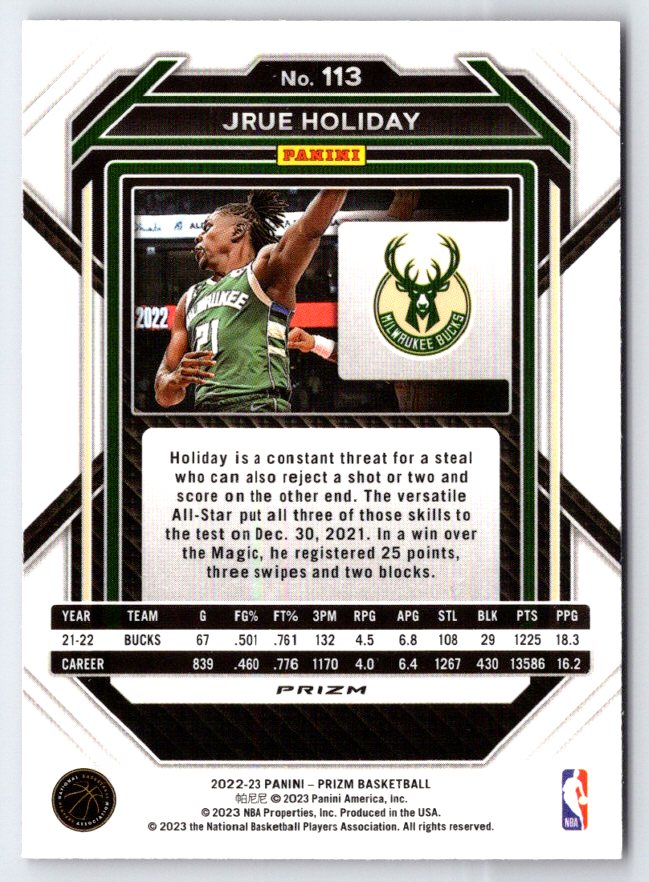 2022-23 Panini Prizm #113 Jrue Holiday