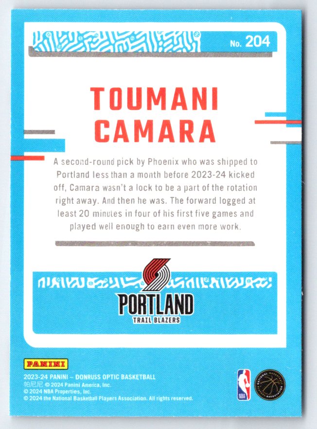 2023-24 Donruss Optic #204 Toumani Camara RC Rookie