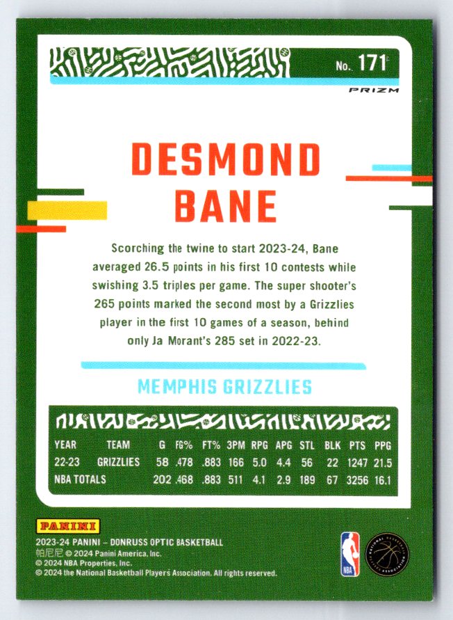 2023-24 Donruss Optic #171 Desmond Bane