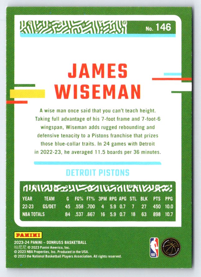 2023-24 Donruss #146 James Wiseman