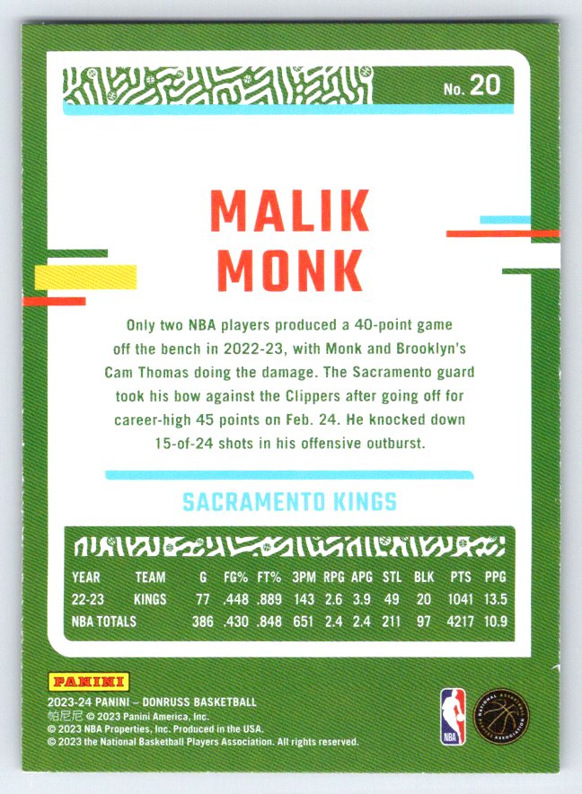 2023-24 Donruss #20 Malik Monk