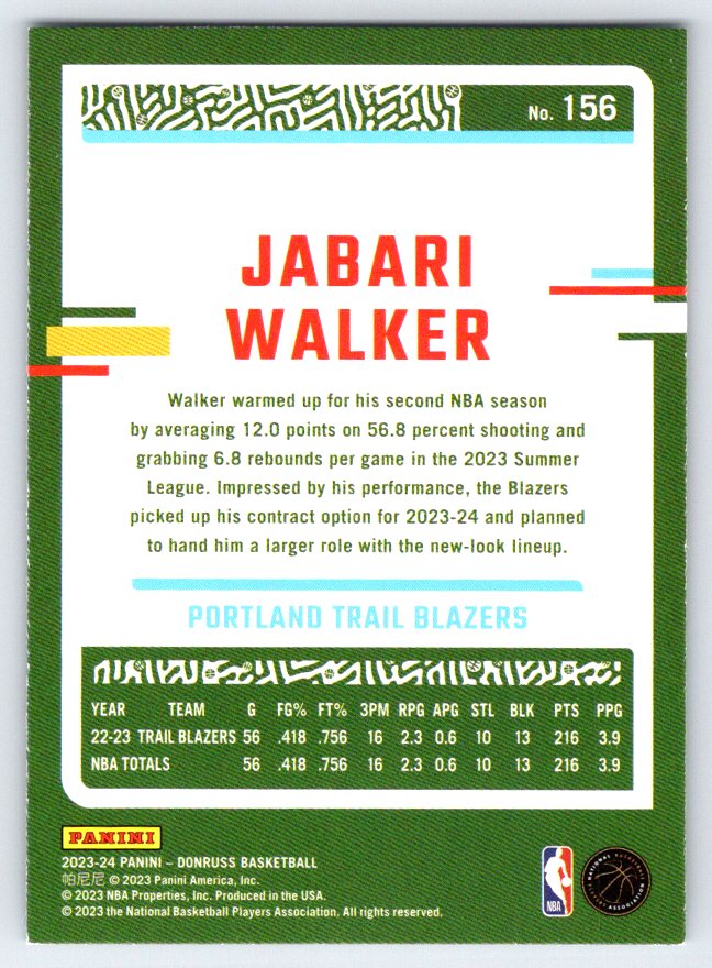 2023-24 Donruss #156 Jabari Walker
