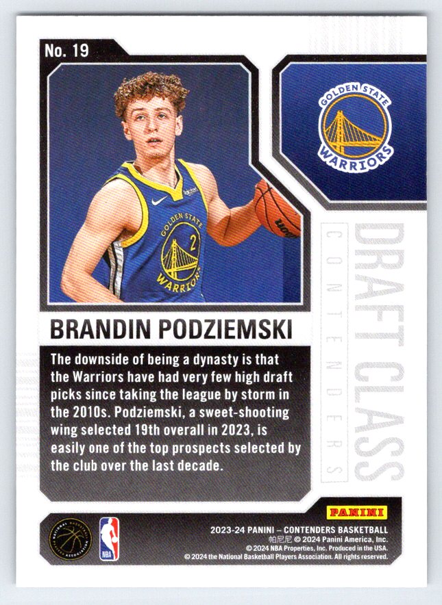 2023-24 Panini Contenders #19 Brandin Podziemski