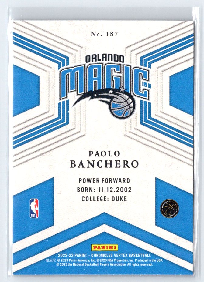 2022-23 Panini Chronicles #187 Paolo Banchero RC Rookie