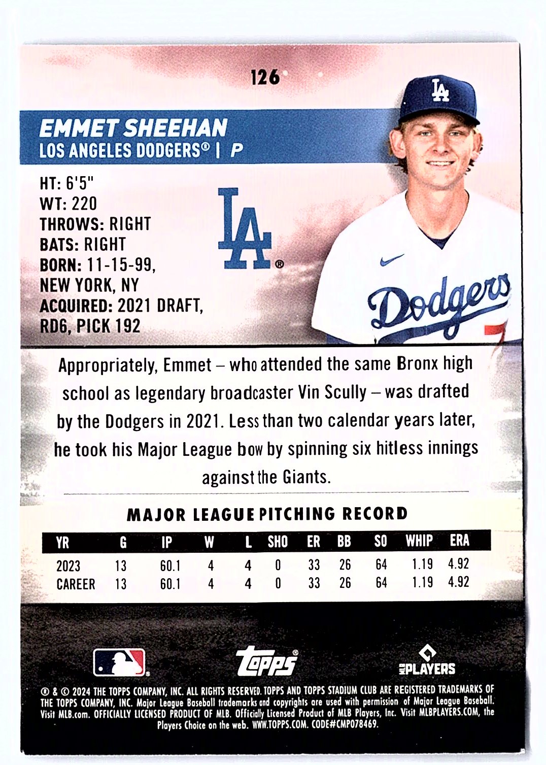 2024 Stadium Club #126 Emmet Sheehan Chrome
