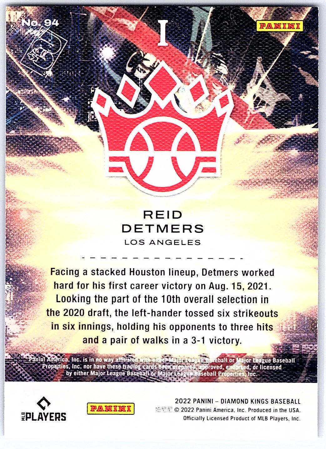 2022 Panini Diamond Kings #94 Reid Detmers Artist's Proof Blue