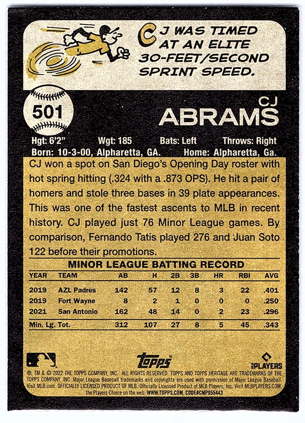 2022 Topps Heritage #501 CJ Abrams