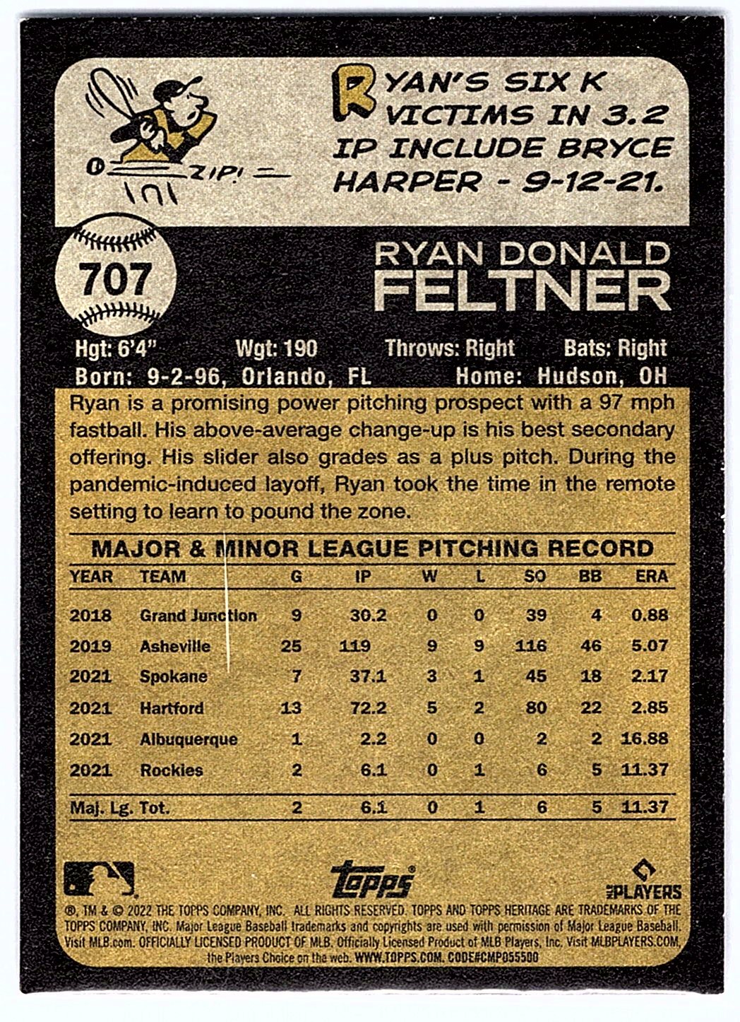 2022 Topps Heritage #707 Ryan Feltner