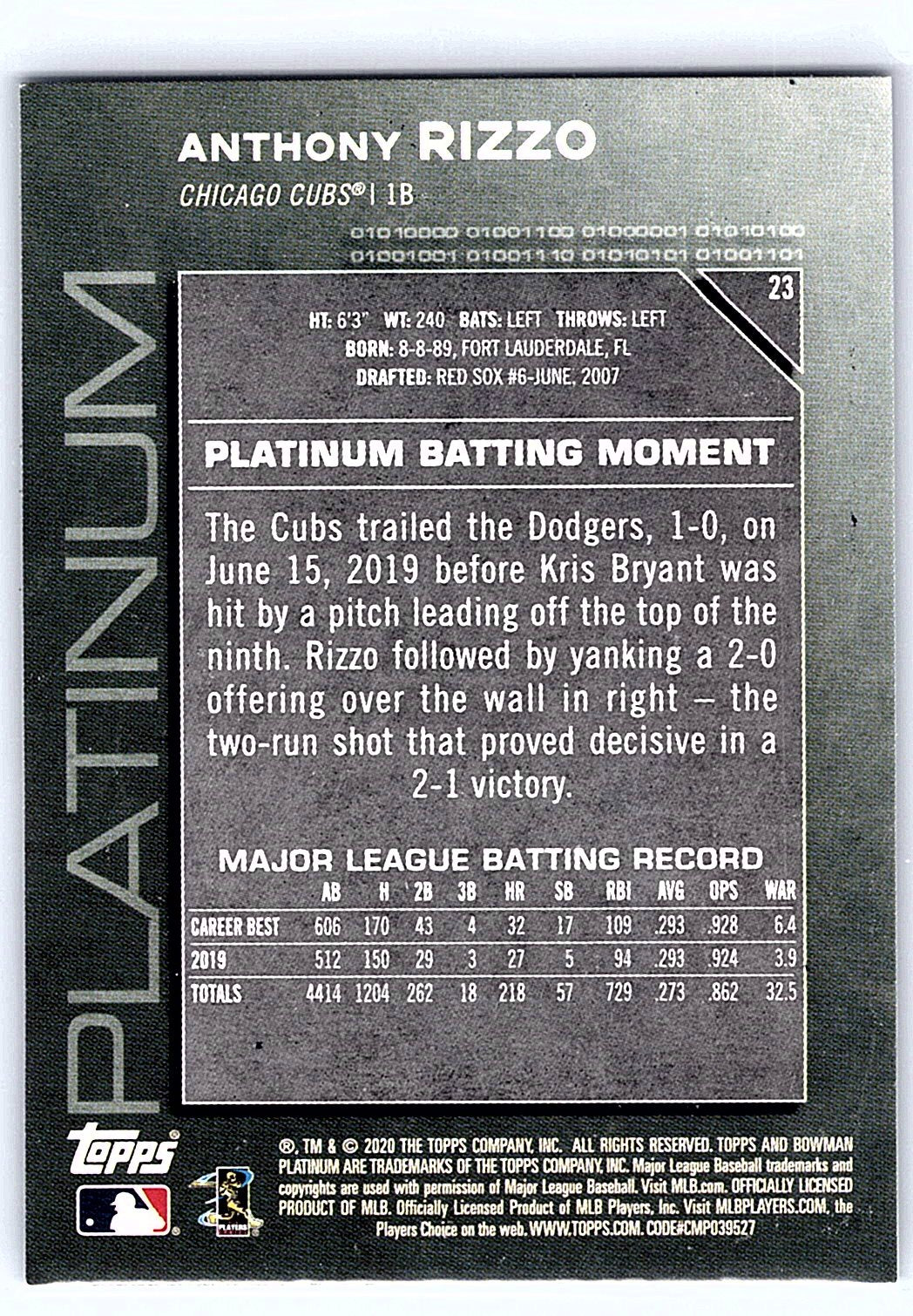 2020 Bowman Platinum #23 Anthony Rizzo