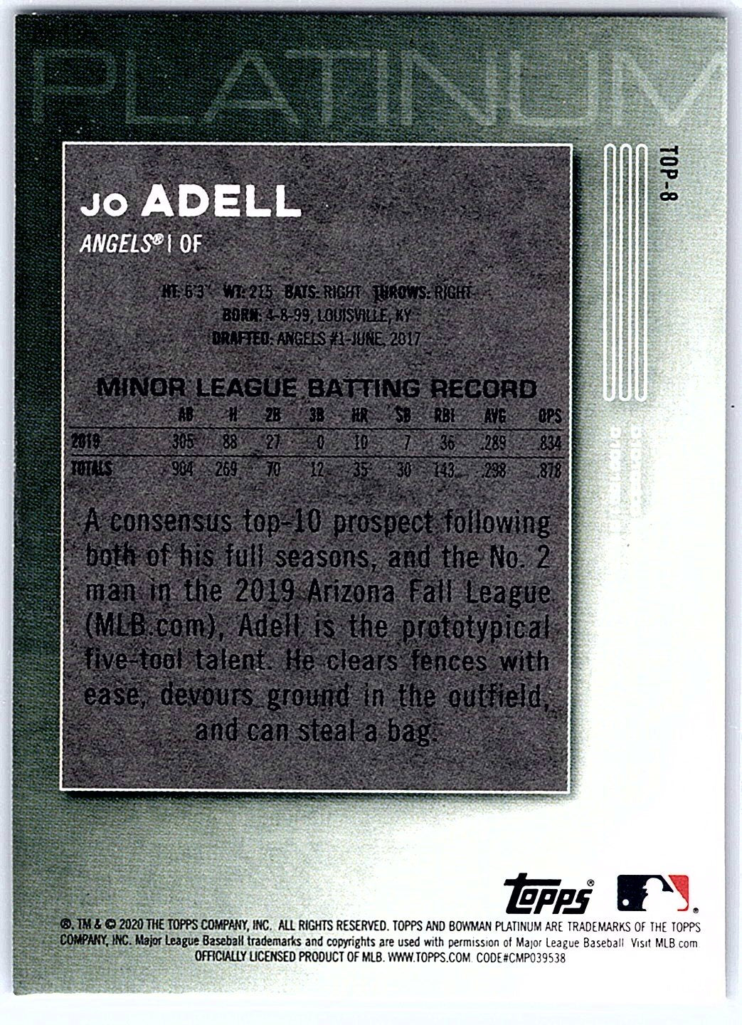 2020 Bowman Platinum #TOP-8 Jo Adell Top Prospects