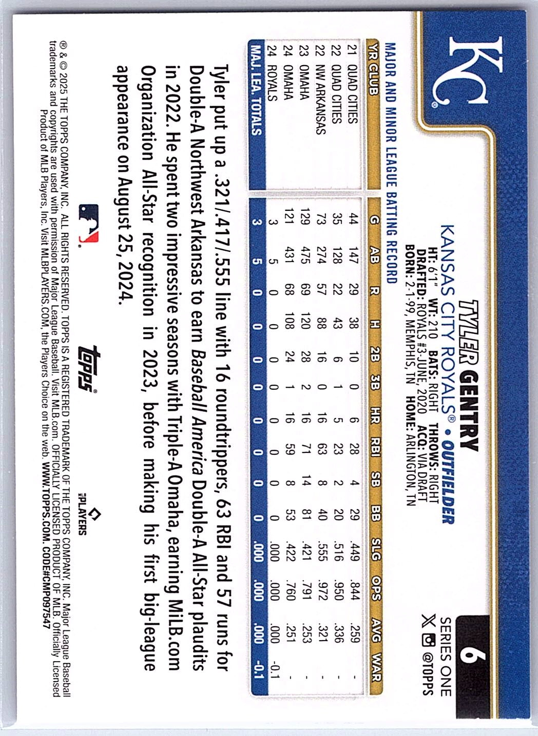 2025 Topps #6 Tyler Gentry