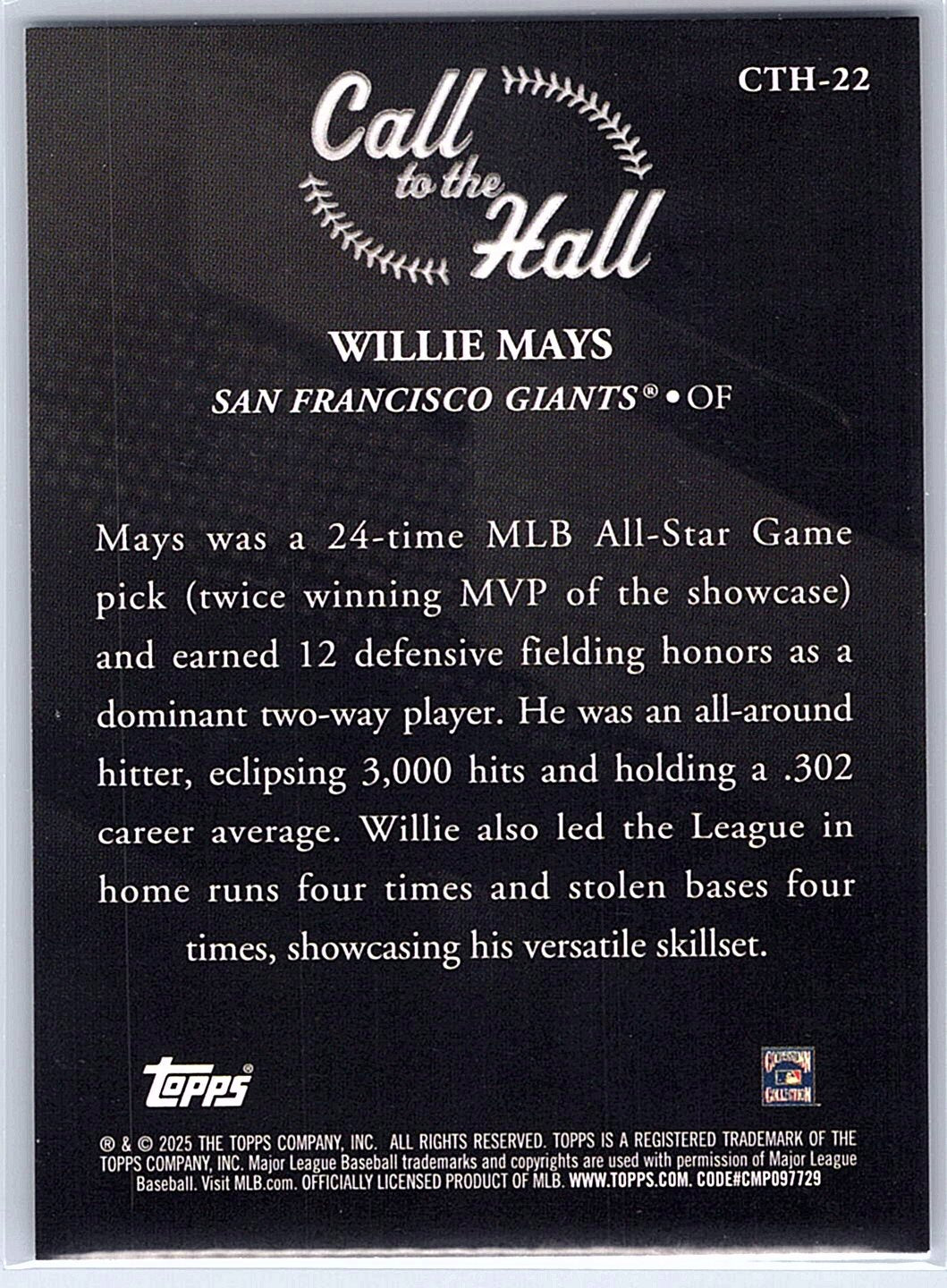 2025 Topps #CTH-22 Willie Mays