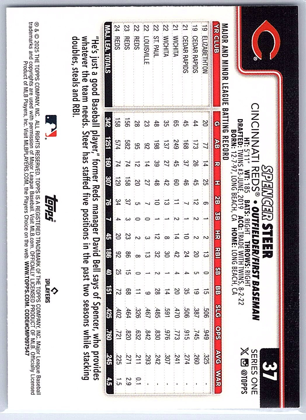 2025 Topps #37 Spencer Steer
