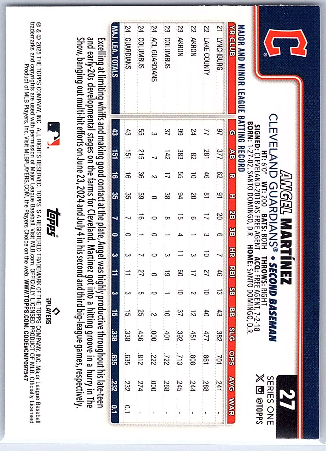 2025 Topps #27 Angel Martinez RC Rookie