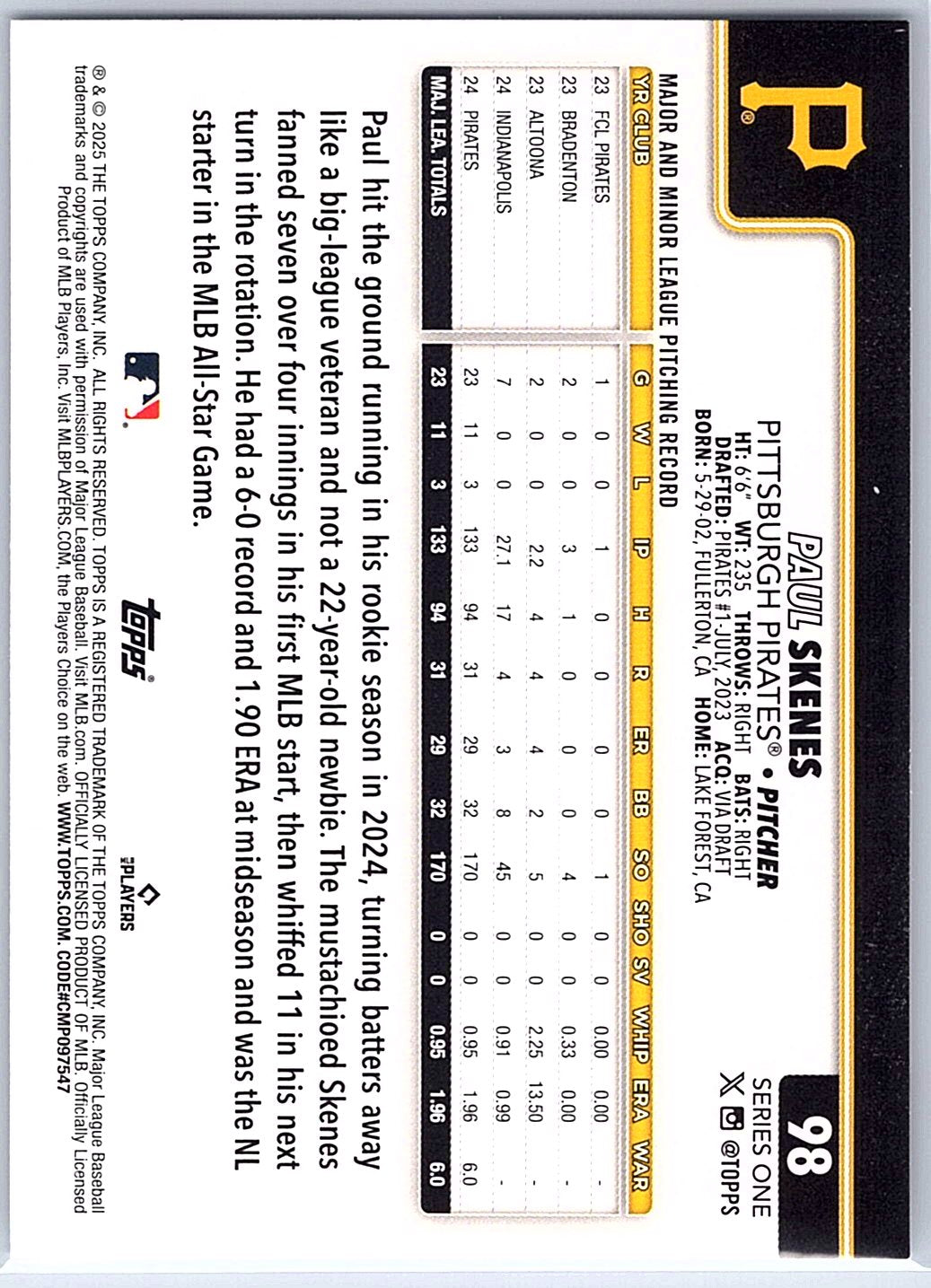 2025 Topps #98 Paul Skenes