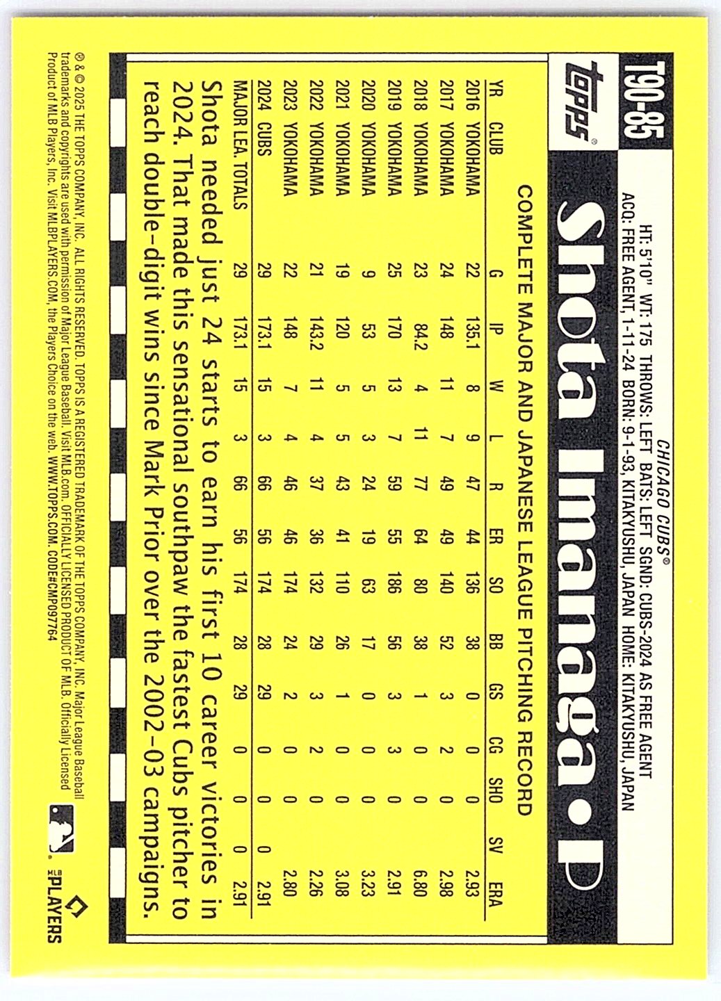 2025 Topps #T90-85 Shota Imanaga