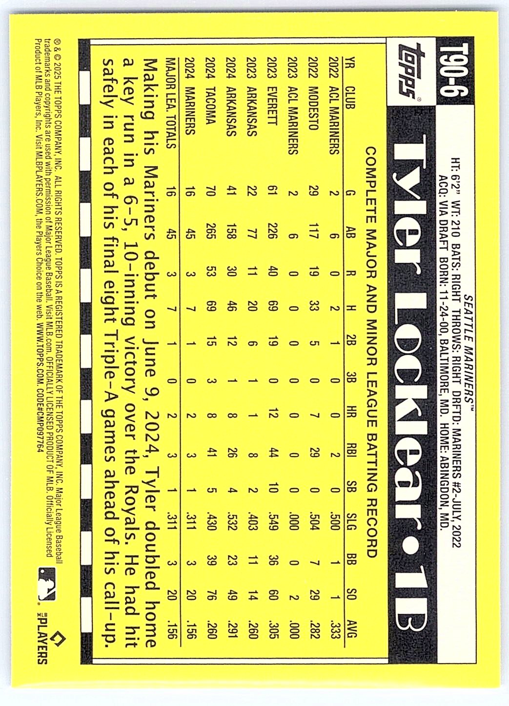 2025 Topps #T90-6 Tyler Locklear