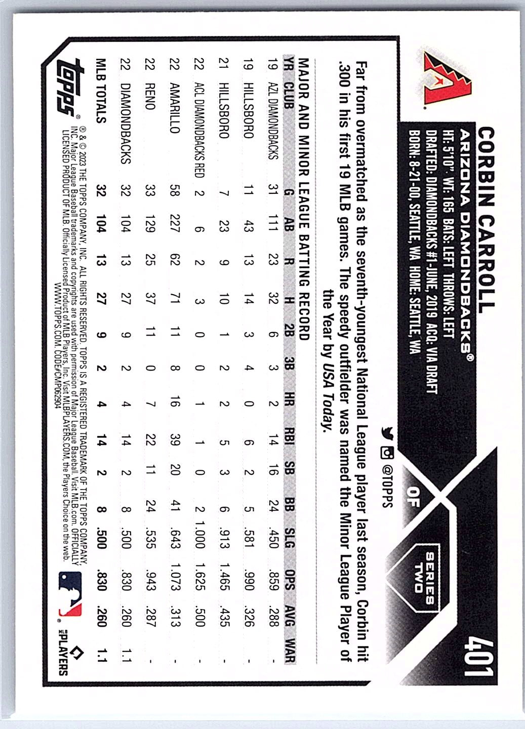 2023 Topps #401 Corbin Carroll RC Rookie