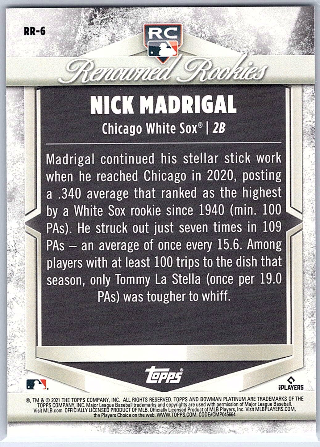 2021 Bowman Platinum #RR-6 Nick Madrigal