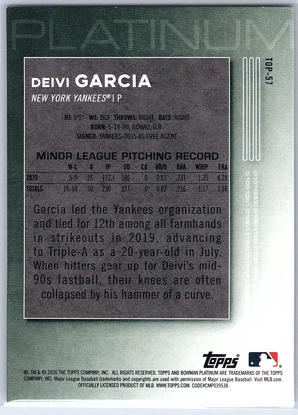 2020 Bowman Platinum #TOP-57 Deivi Garcia