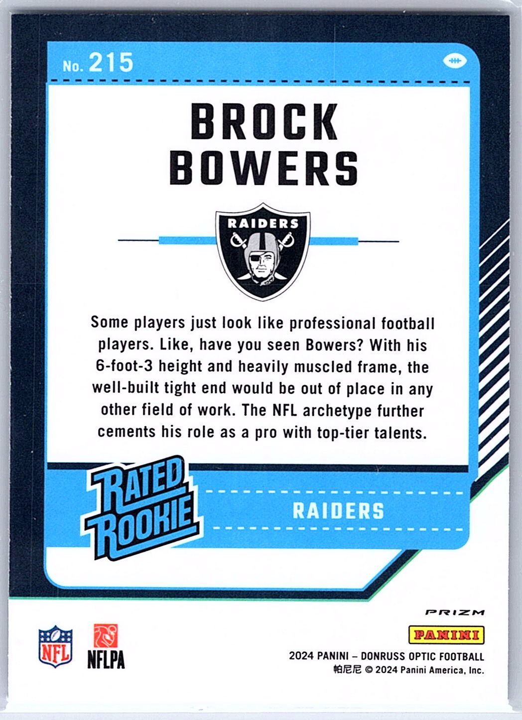 2024 Donruss Optic Brock Bowers #215 Las Vegas Raiders
