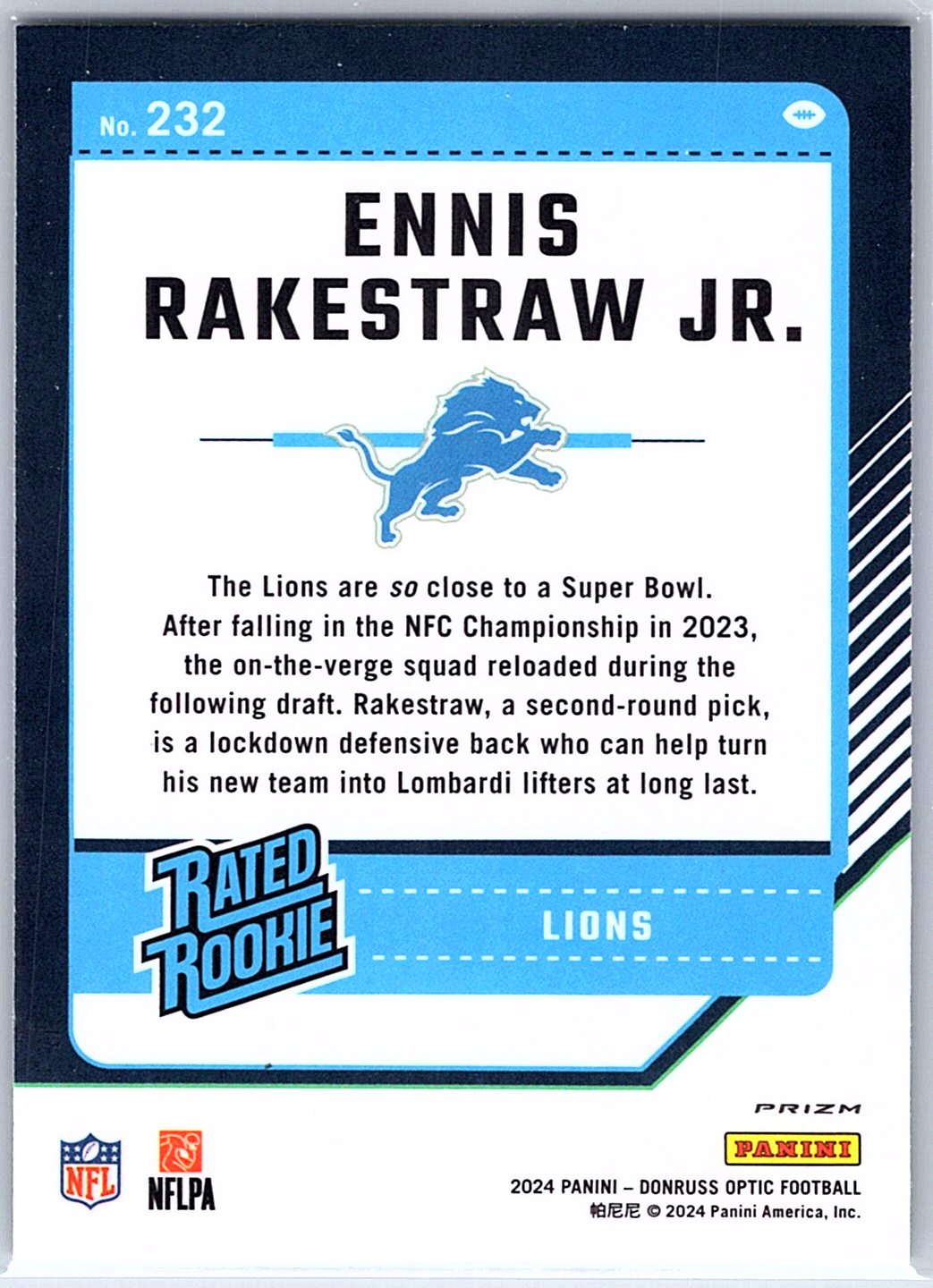 2024 Donruss Optic Ennis Rakestraw Jr. #232 Detroit Lions