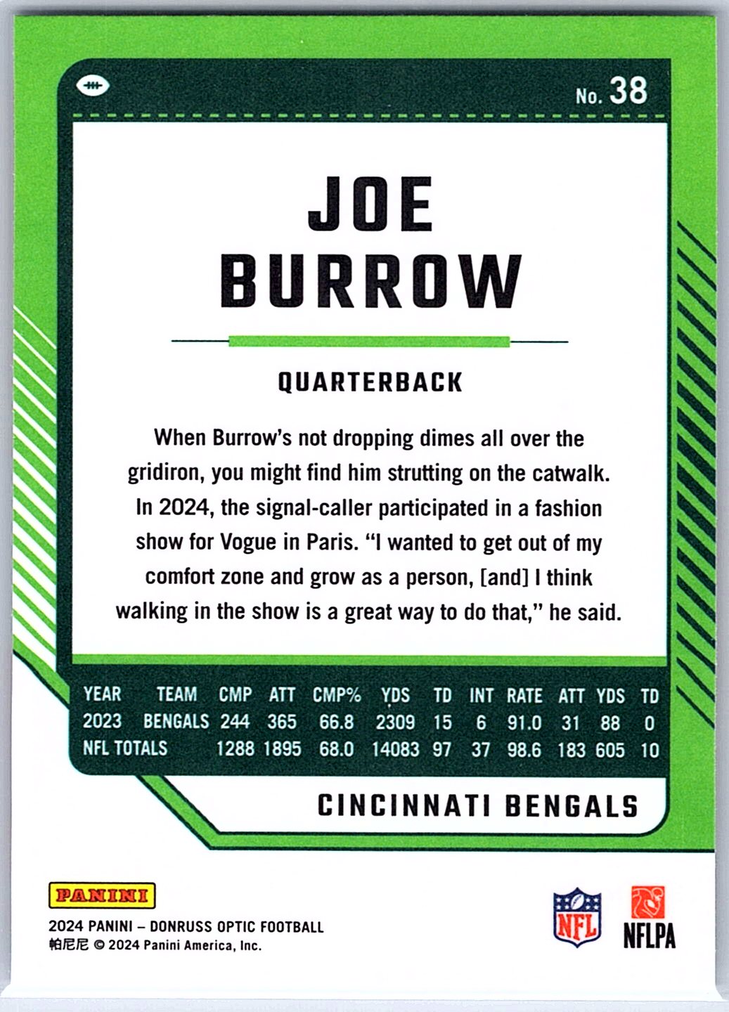 2024 Donruss Optic Joe Burrow #38 Cincinnati Bengals