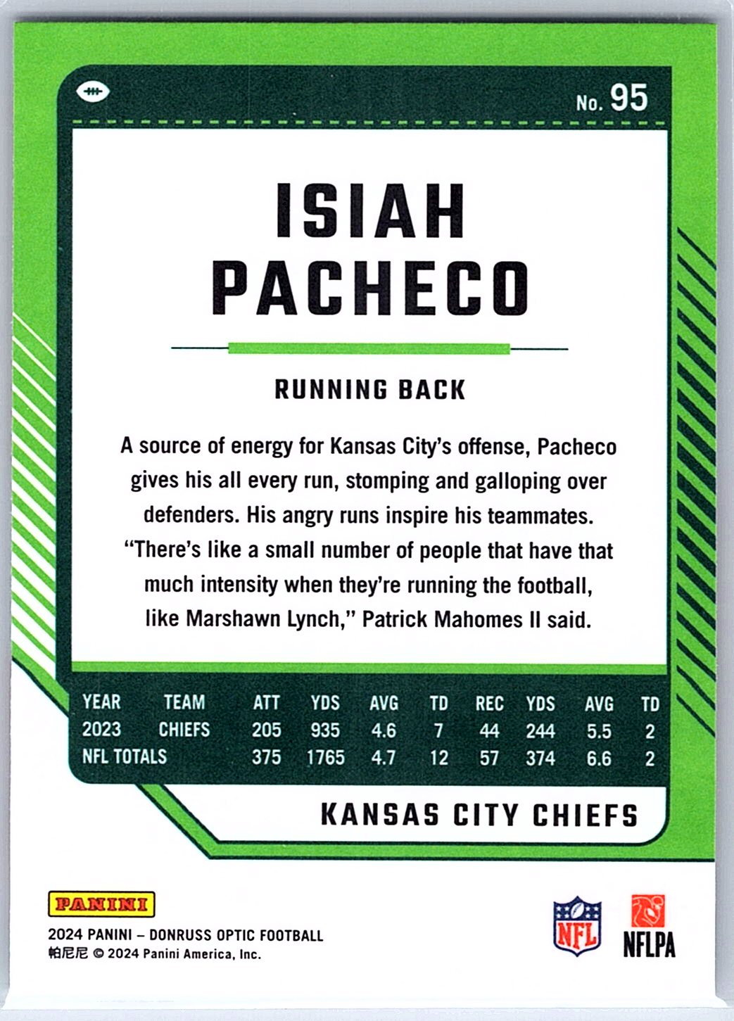 2024 Donruss Optic Isiah Pacheco #95 Kansas City Chiefs