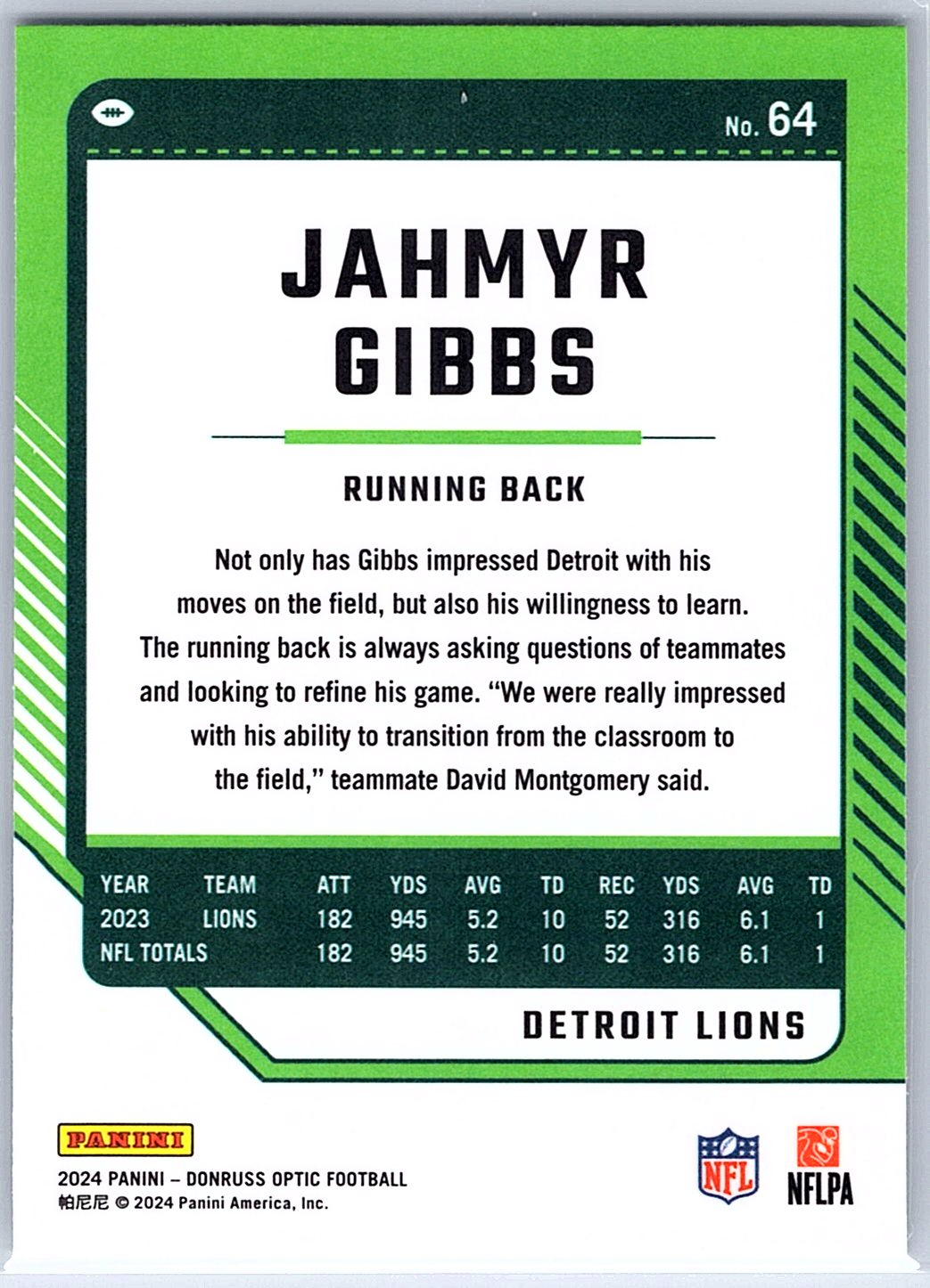 2024 Donruss Optic Jahmyr Gibbs #64 Detroit Lions