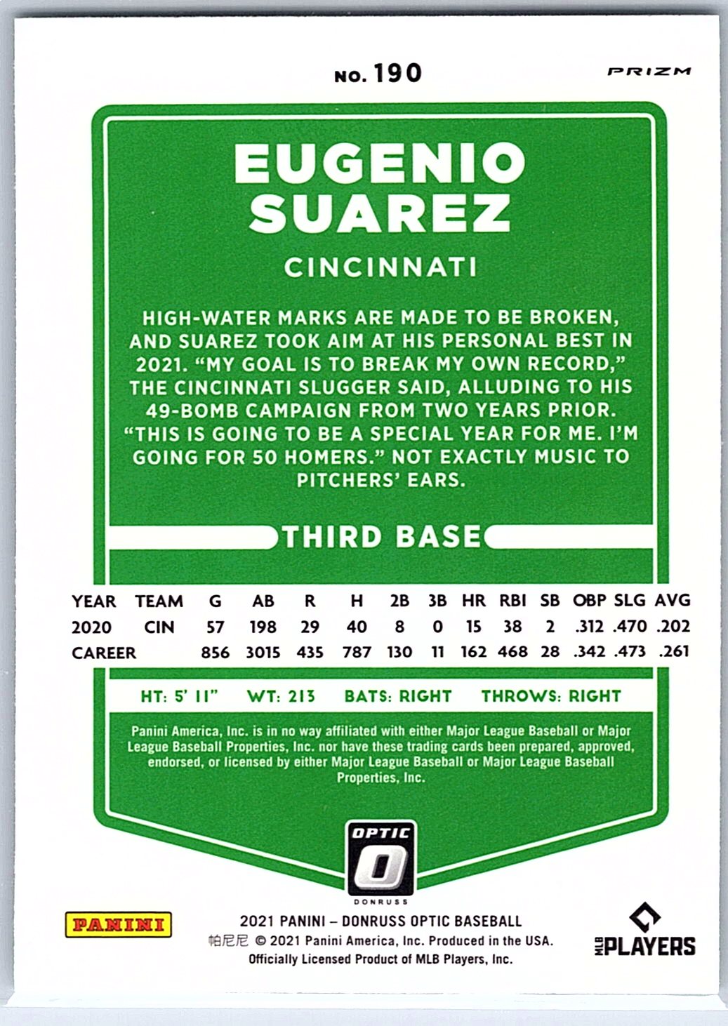 2021 Donruss Optic #190 Eugenio Suarez