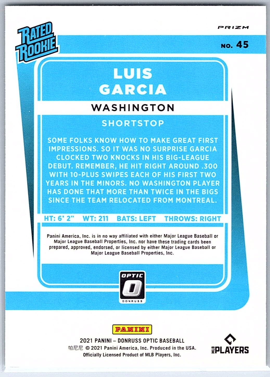 2021 Donruss Optic #45 Luis V. Garcia RC Rookie