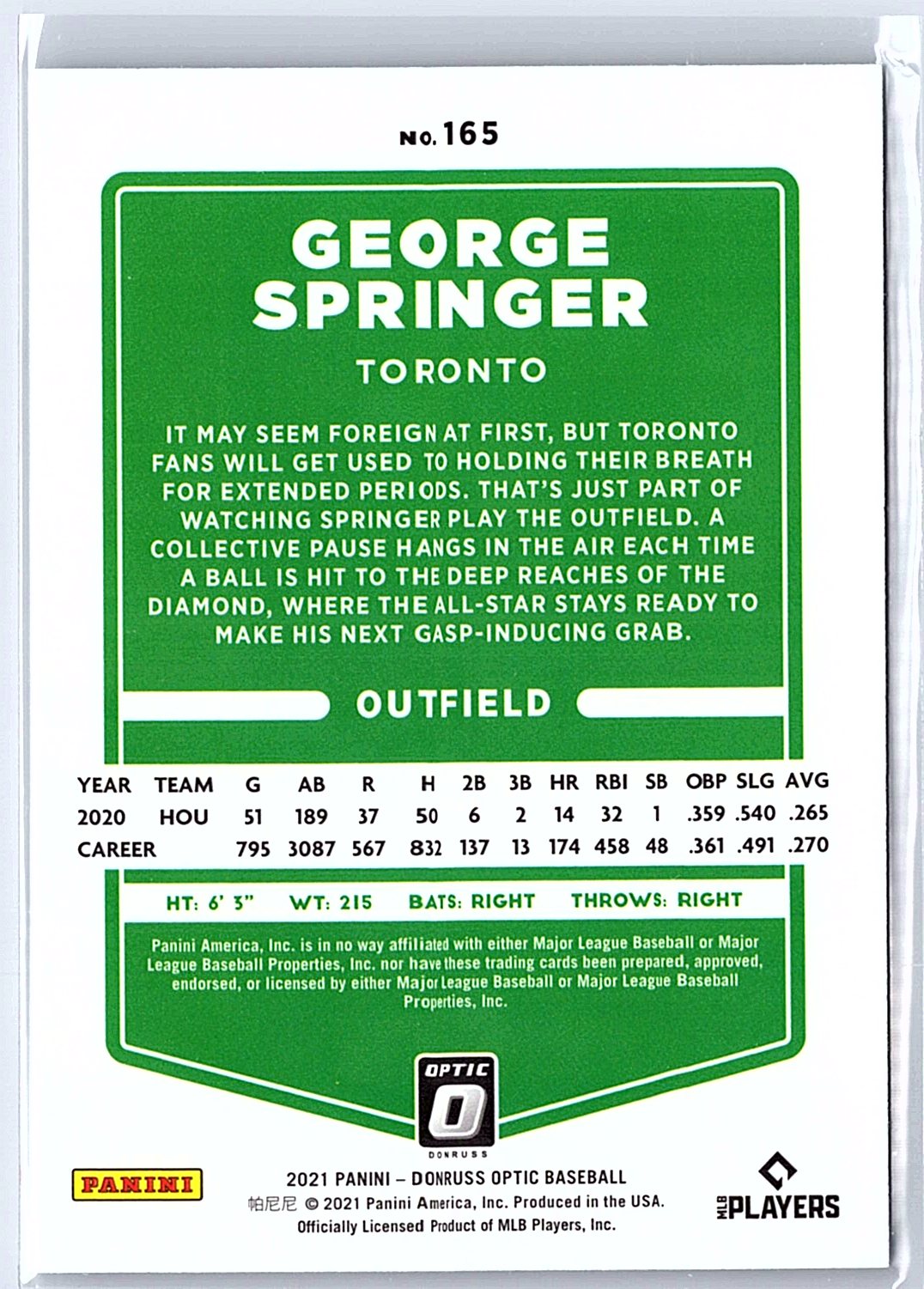 2021 Donruss Optic #165 George Springer