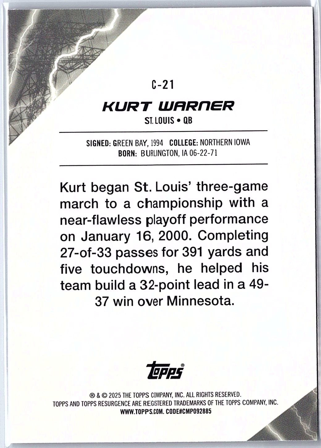 2024 Topps Resurgence #C-21 Kurt Warner