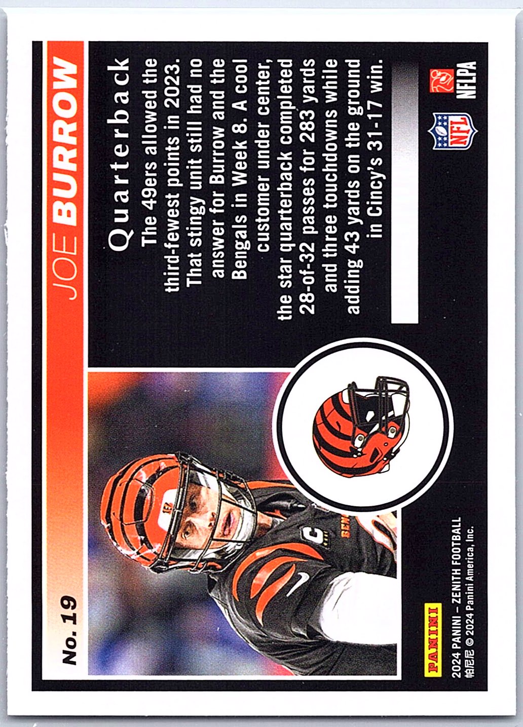 2024 Panini Zenith #19 Joe Burrow
