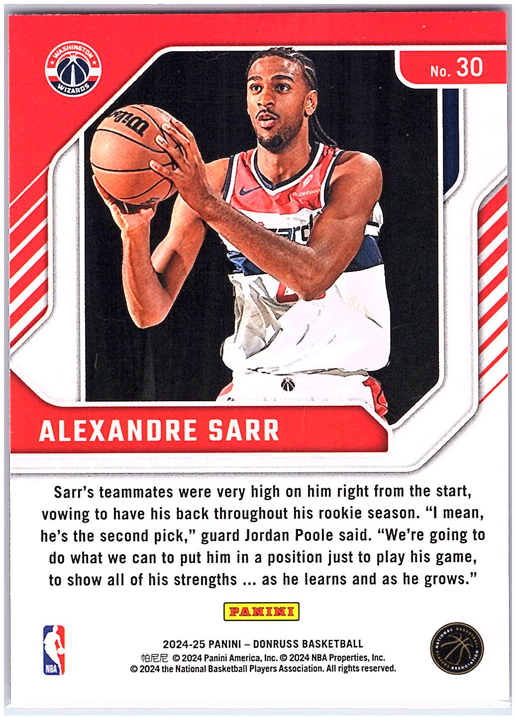 2024-25 Donruss #30 Alexandre Sarr Franchise Features