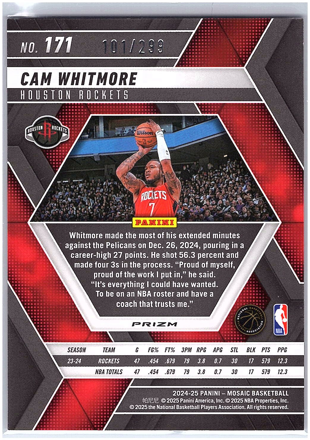2024-25 Panini Mosaic #171 Cam Whitmore Red Seismic Mosaic #/299