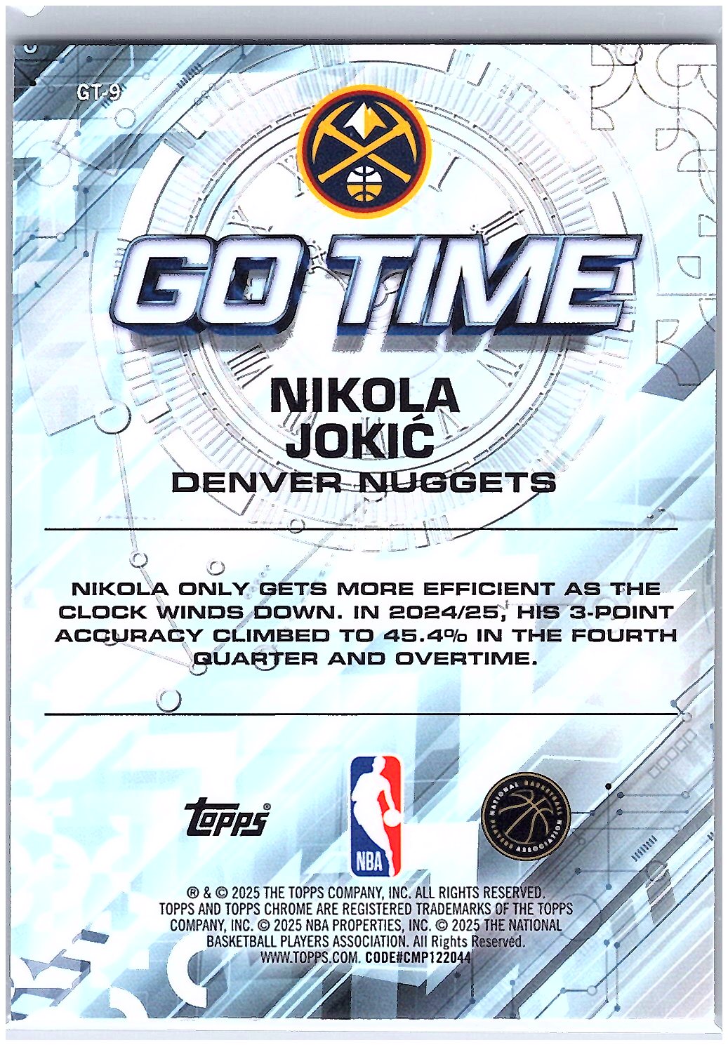 2025-26 Topps Chrome #GT-9 Nikola Jokić Go Time