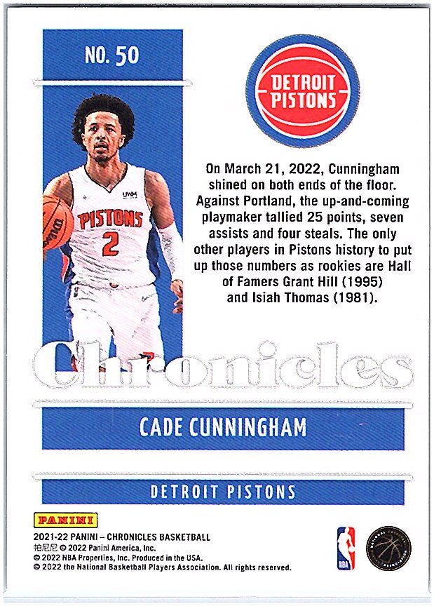 2021-22 Panini Chronicles #50 Cade Cunningham Green