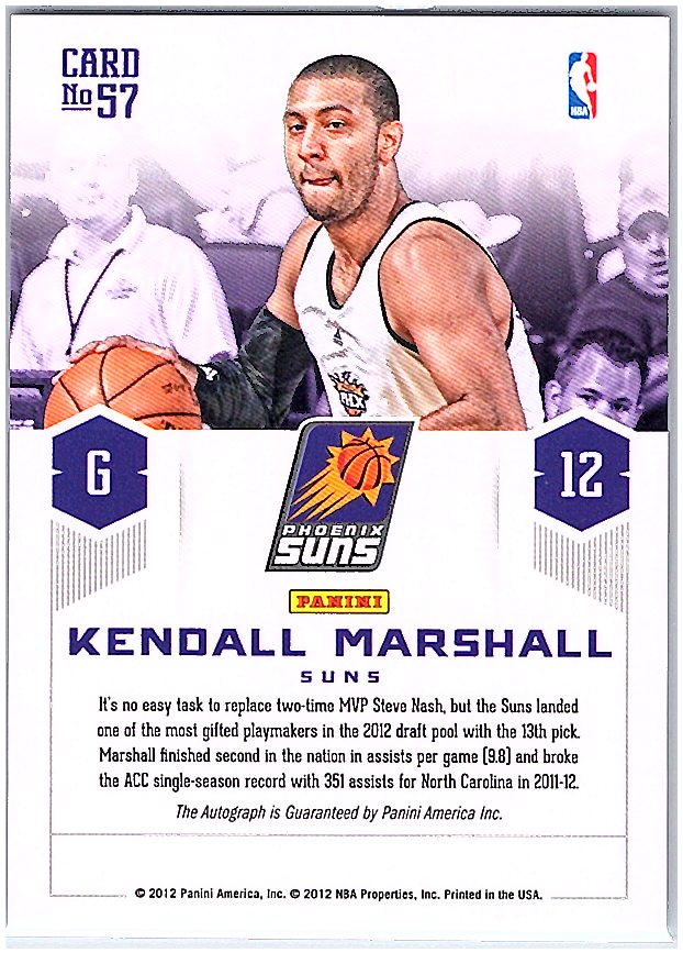 2012-13 Panini Prestige #57 Kendall Marshall Prestigious Picks Signatures