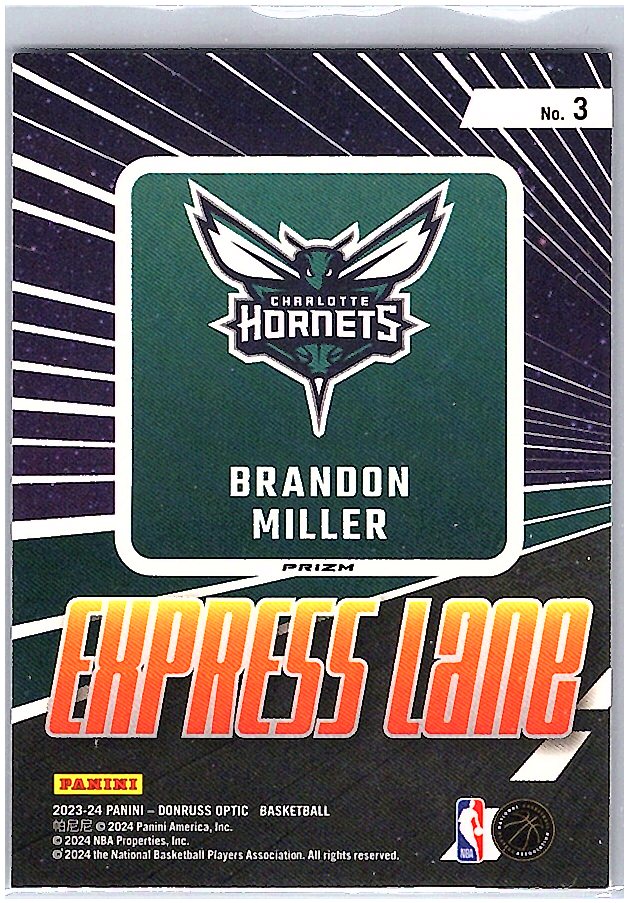 2023-24 Donruss Optic - Express Lane Purple #3 Brandon Miller