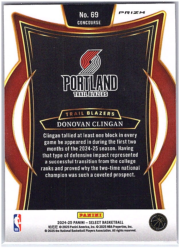 2024-25 Panini Select #69 Donovan Clingan Orange Flash Prizm
