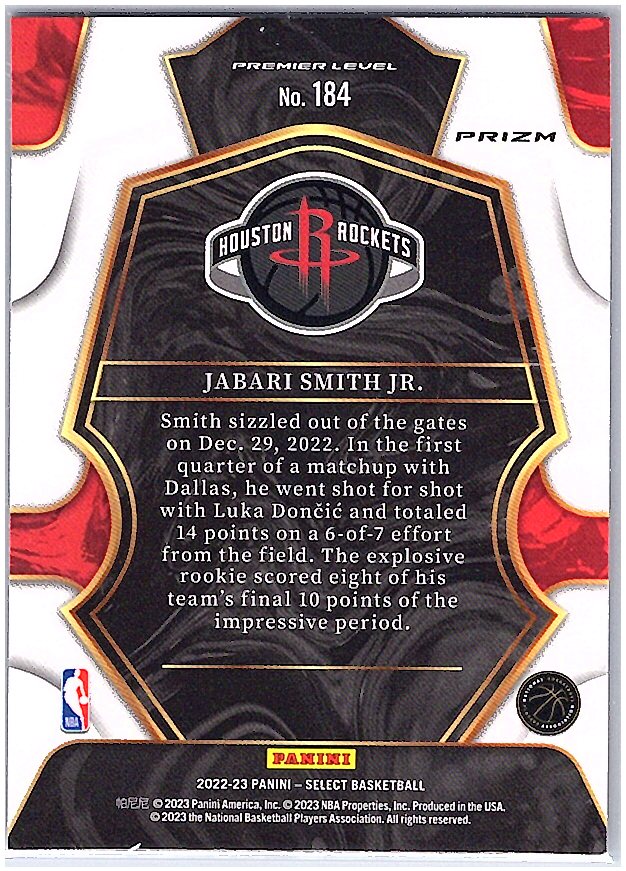 2022-23 Panini Select #184 Jabari Smith Jr. Blue Cracked Ice Prizms